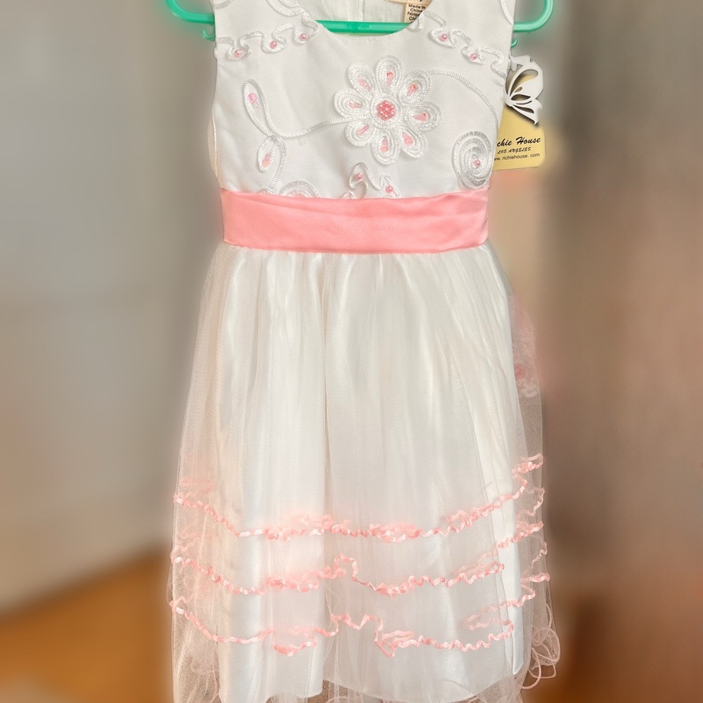 White and Pink Sleeveless Sundress for Wedding Guest